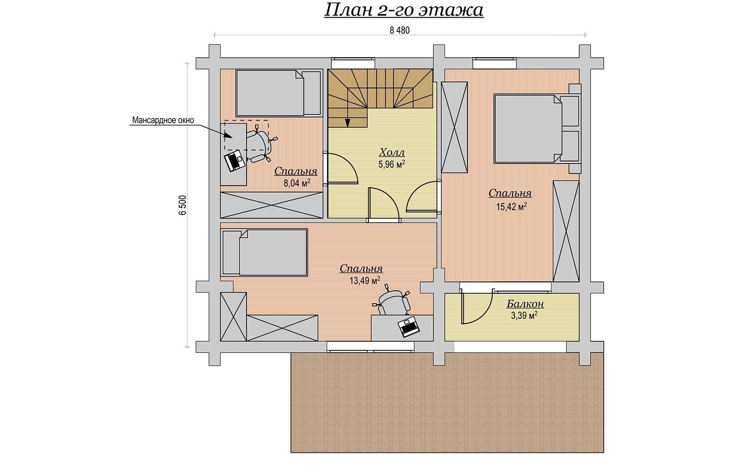 Дом из бревна 105м2 Проект №ВЗ-113 «Амур»